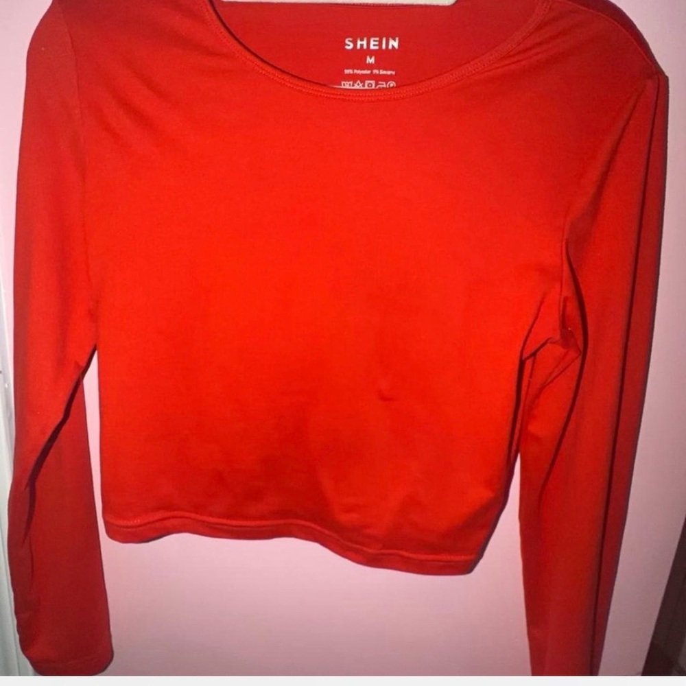 SHEIN Bold Red Long Sleeve Tee